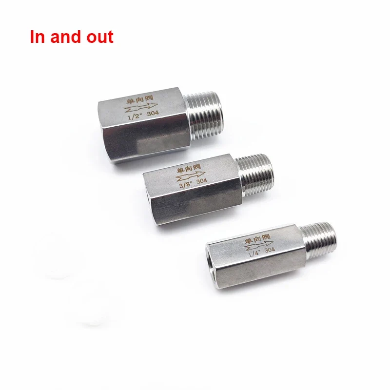 304 Stainless Steel Male to Female Thread One-Way Check Valve with Ball Structure 1/8" 1/4" 3/8" 1/2" 3/4" 1" Sizing Options