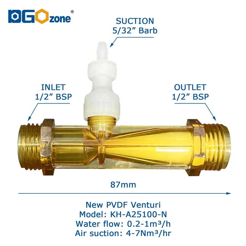 1/2in Venturi Injector with Valve for Gas Mixer PVDF Body Ozone Proof Spa Venturi Connector KH-A25100-N DGOzone