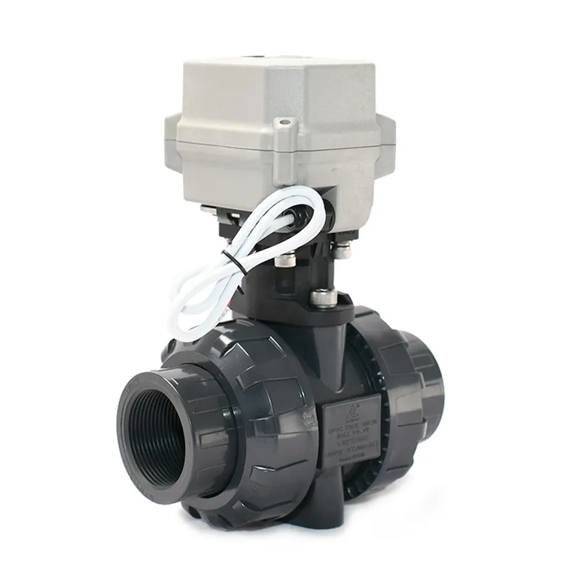1-1/2'' DN40 BSP/NPT/Non-thread UPVC True Union Motorized Ball Valve 12-24VDC & 24VAC 110-230VAC Auto Return Failsafe
