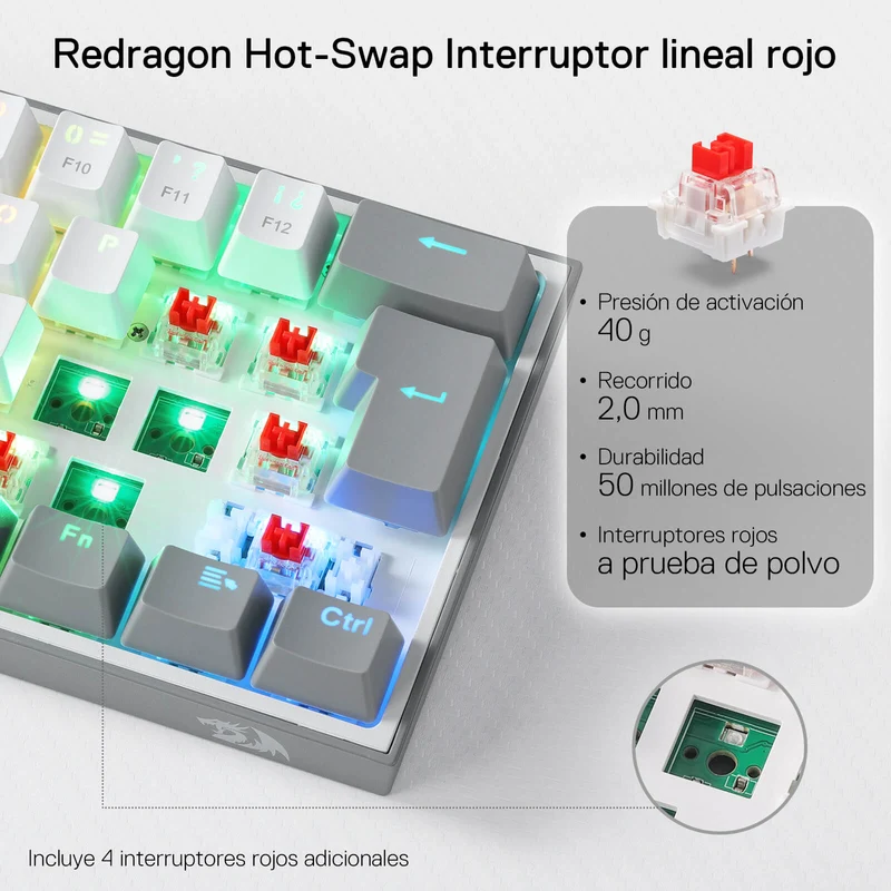 FIZZ K617ES Teclado Mecánico Mini 60% – Blanco y Gris