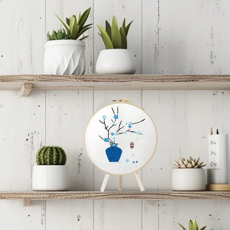 Factory DIY Blues Flower Arrangement Practice Embroidery Set for Beginners Semi finished Handmade Cross stitch Decoration Crafts