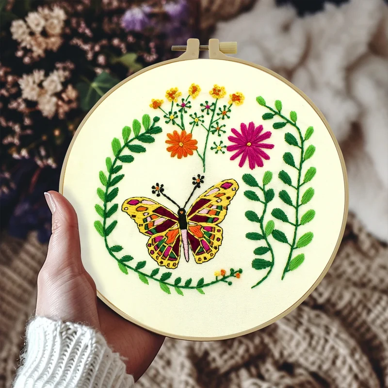 Factory DIY Flowers and Butterflies Practice Embroidery Set for Beginners Semi finished Handmade Cross stitch Decoration Crafts