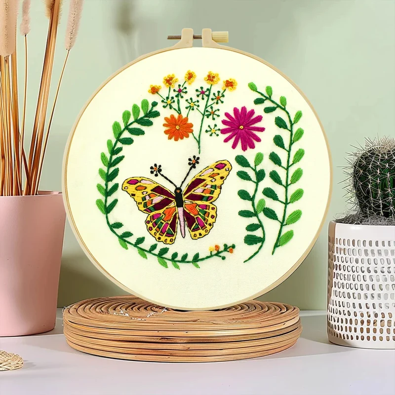 Factory DIY Flowers and Butterflies Practice Embroidery Set for Beginners Semi finished Handmade Cross stitch Decoration Crafts