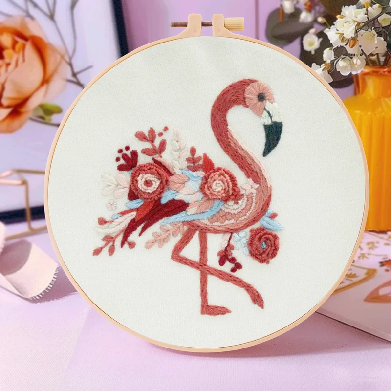 Factory DIY flamingo Practice Embroidery Set for Beginners Semi finished Handmade Cross stitch Decoration Crafts