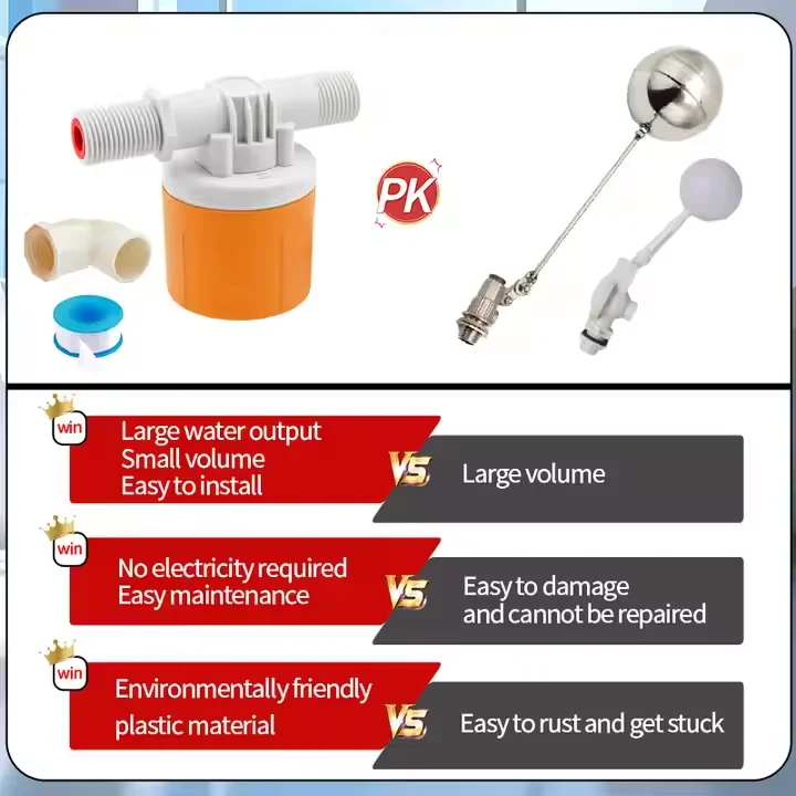 Factory Supply 1/2" 3/4" 1" Float Valve for Water Tank Auto Stop Water Cooler Float Valve Plastic Float Ball Valve