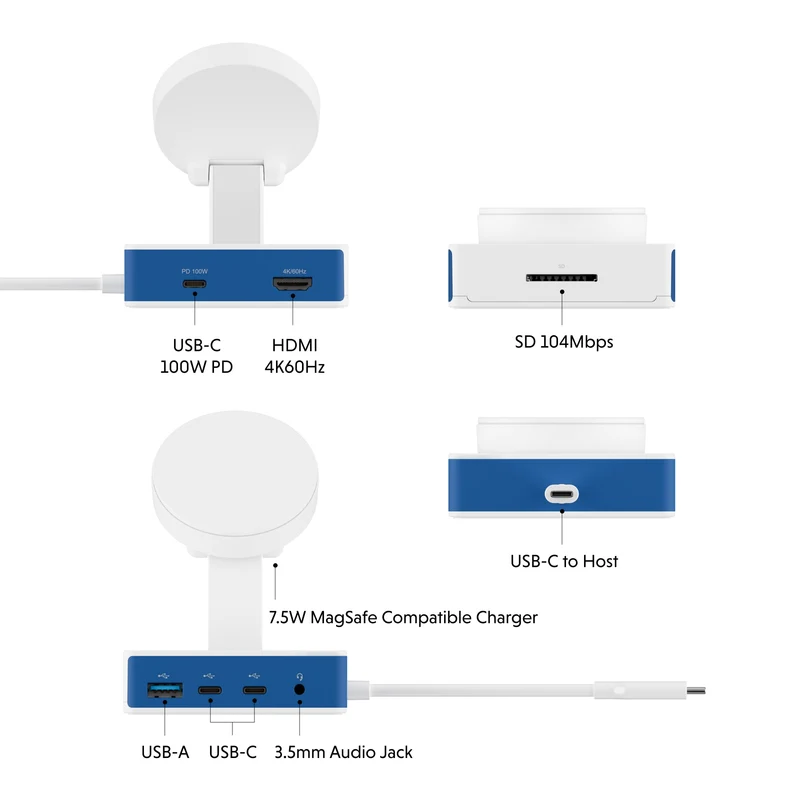 HyperDrive® Flex 5-Port-USB-C-Hub mit Qi-Telefonladegerät