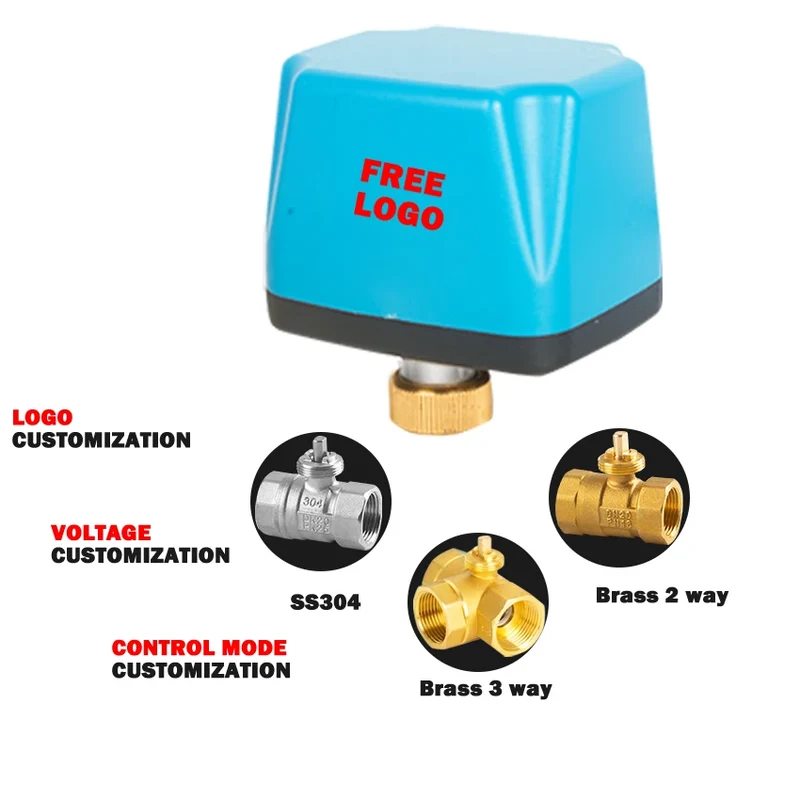DN15 DN20 3-way Two Wire One Control Electric Ball Valve DC9-24V AC110V- 220V Brass Motorized Control Actuator Ball Valve