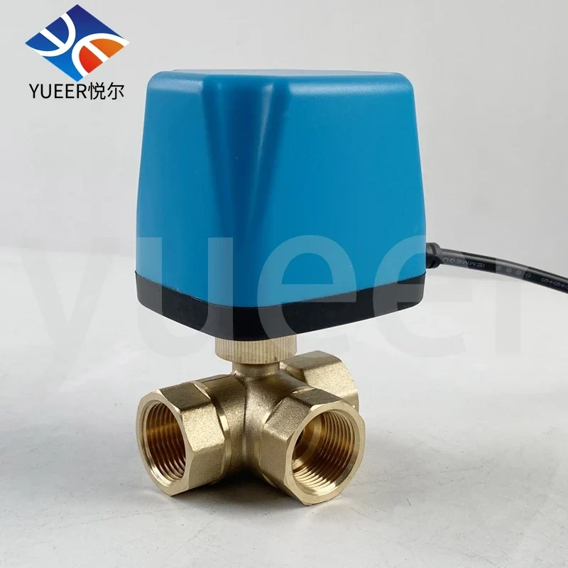 DN15 DN20 3-way Two Wire One Control Electric Ball Valve DC9-24V AC110V- 220V Brass Motorized Control Actuator Ball Valve