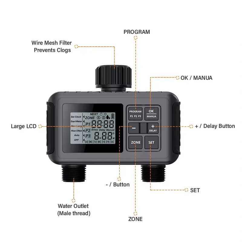 Smart Digital Drip Irrigation Controller Garden Watering Timer for Greenhouse Lawn Diaphragm Structure