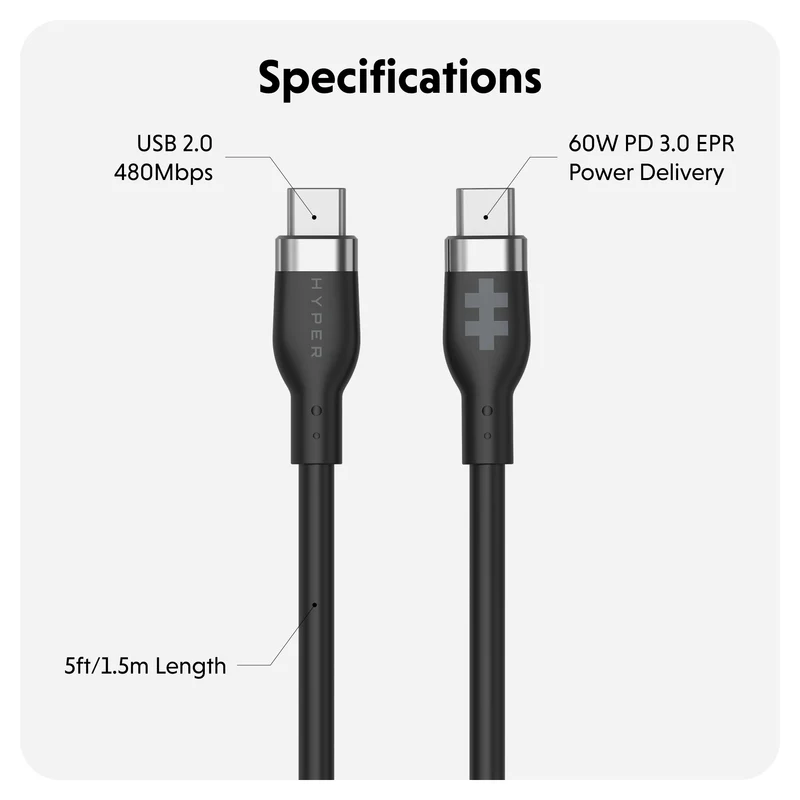 HyperJuice USB-C Silikon-Ladekabel (1,5m) - Schwarz