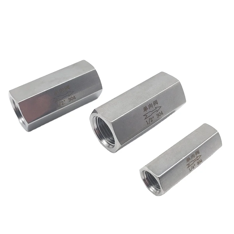 1/8" 1/4" 3/8" 1/2" 3/4" 1" 304 Stainless Steel One-Way Check Valve with Ball Structure Hexagonal Female Thread