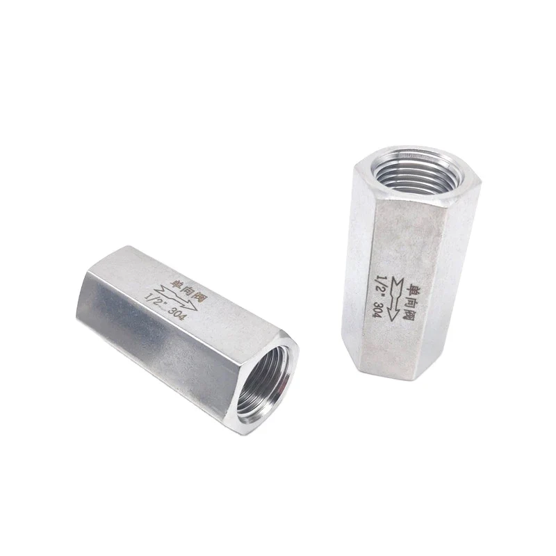 1/8" 1/4" 3/8" 1/2" 3/4" 1" 304 Stainless Steel One-Way Check Valve with Ball Structure Hexagonal Female Thread