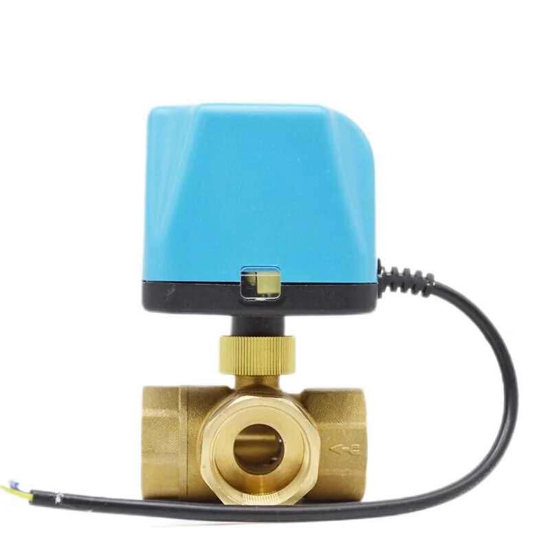 1/2" to 2" Three Way Electric Motorized Brass Ball Valve Water 220VAC/12VDC/24VDC Two Wire Normally Close L/T Type Control Valve