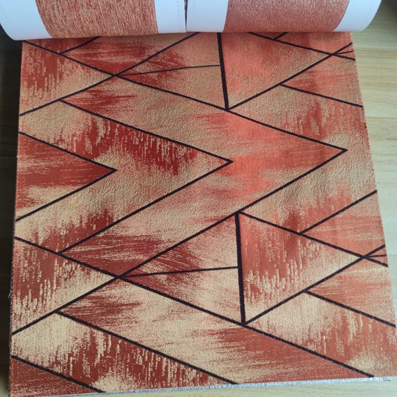 Luxury Home Textile Curtains Red-Orange Indoor Upholstery Fabric and Drapery Fabric With Sliver Gold Thread Pattern