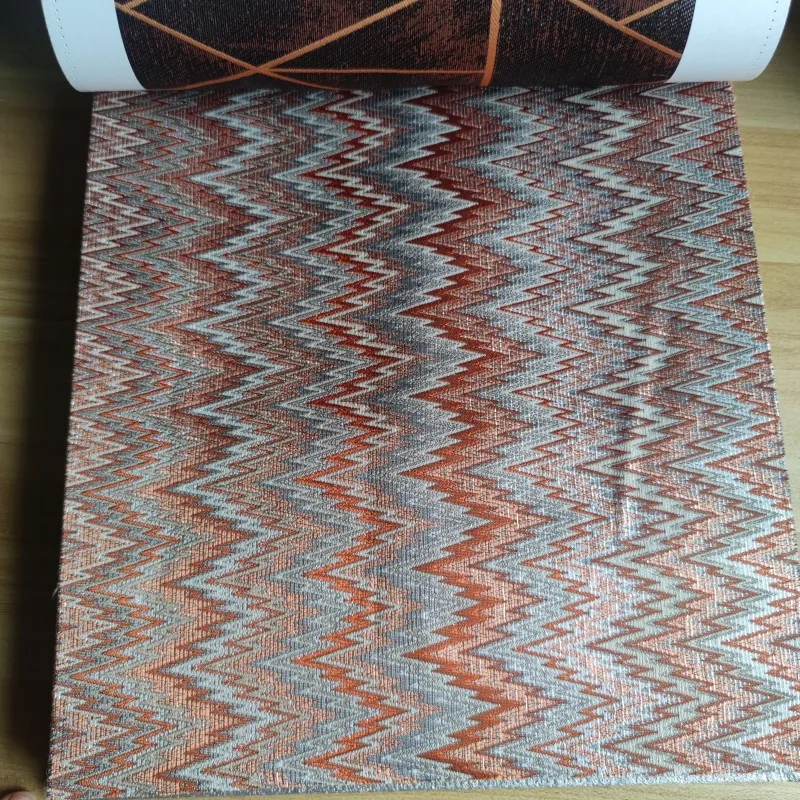 Luxury Home Textile Curtains Red-Orange Indoor Upholstery Fabric and Drapery Fabric With Sliver Gold Thread Pattern