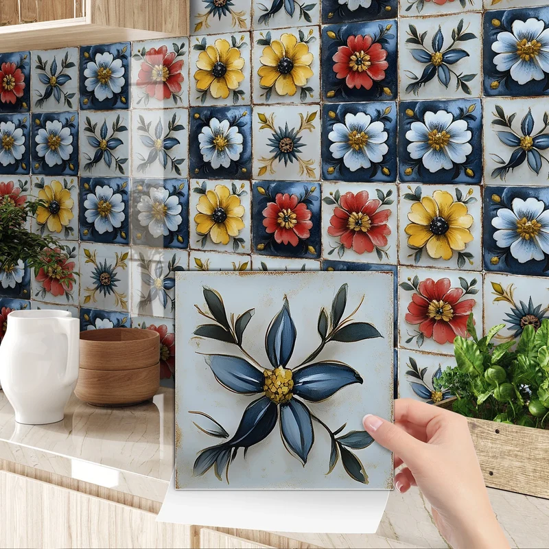 24 Pcs Self Adhesive Tile Stickers Peel and Stick Wall Tiles Waterproof PVC Backsplash Tile for Kitchen 7.87 X 7.87 Inch