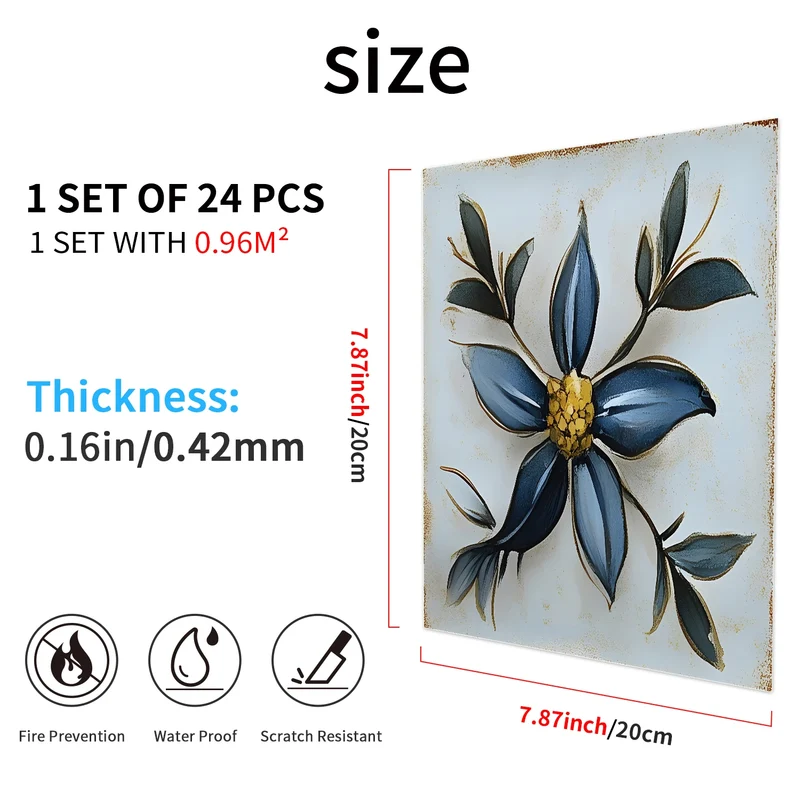 24 Pcs Self Adhesive Tile Stickers Peel and Stick Wall Tiles Waterproof PVC Backsplash Tile for Kitchen 7.87 X 7.87 Inch
