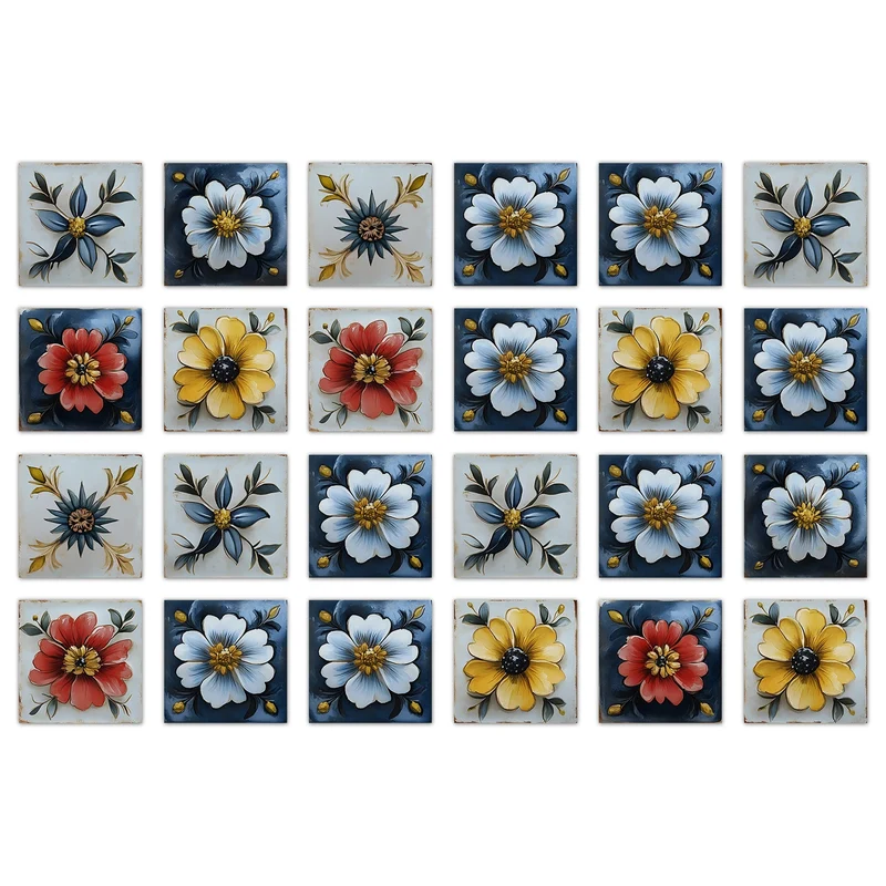 24 Pcs Self Adhesive Tile Stickers Peel and Stick Wall Tiles Waterproof PVC Backsplash Tile for Kitchen 7.87 X 7.87 Inch