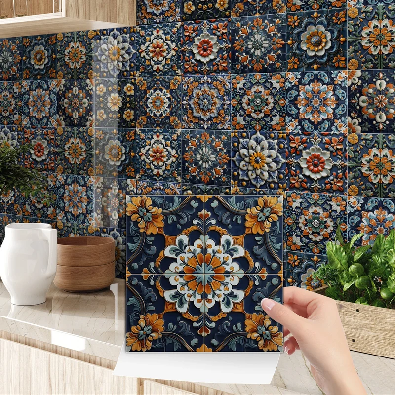 24 Pcs 7.87 X 7.87 Inch Waterproof PVC Backsplash Tile Self Adhesive Tile Stickers Peel and Stick Wall Tiles for Kitchen