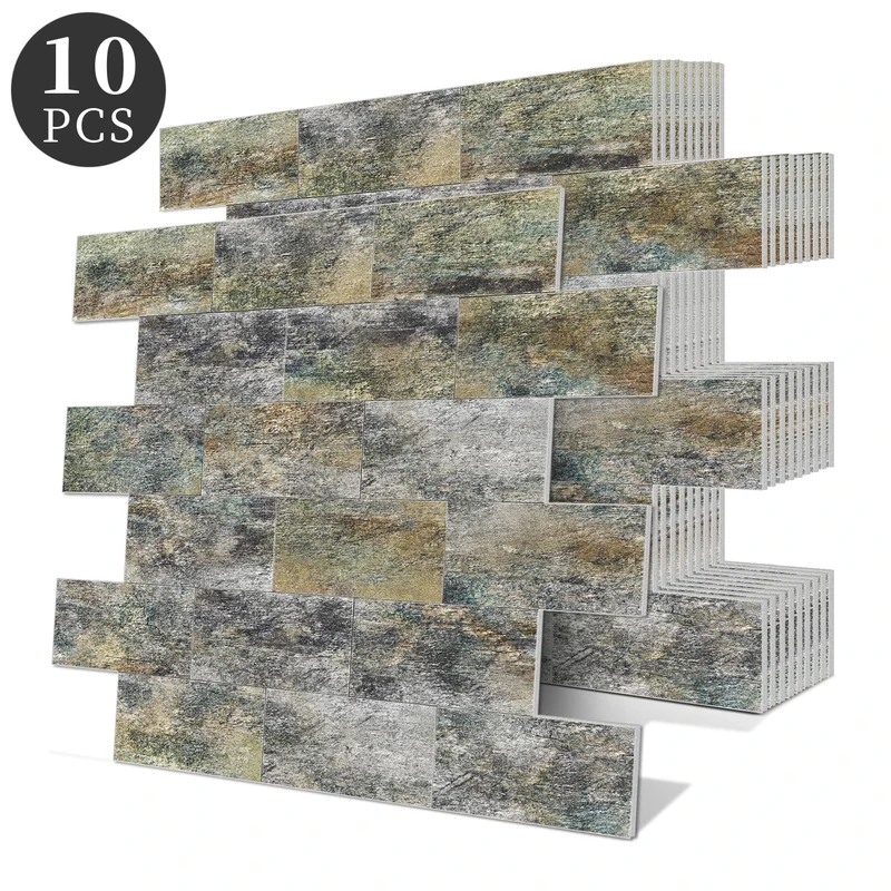 10 Pcs 13.5 X 11.5 Inch Self Adhesive Tile Stickers Waterproof PVC+PE Backsplash Tile Peel and Stick Wall Tiles for Kitchen