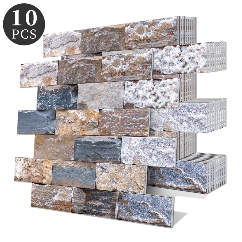 10 Pcs 13.5 X 11.5 Inch Self Adhesive Tile Stickers Waterproof PVC+PE Backsplash Tile Peel and Stick Wall Tiles for Kitchen