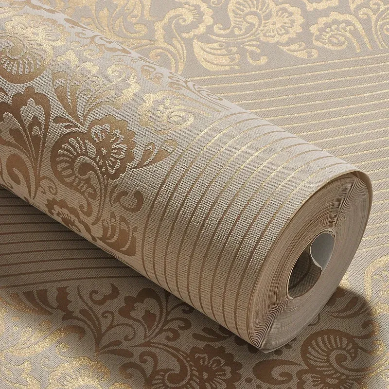 Champagne European 3D Vertical Stripe Wallpaper Bedroom Living Room Hotel Engineering Modern Simple Wallpaper