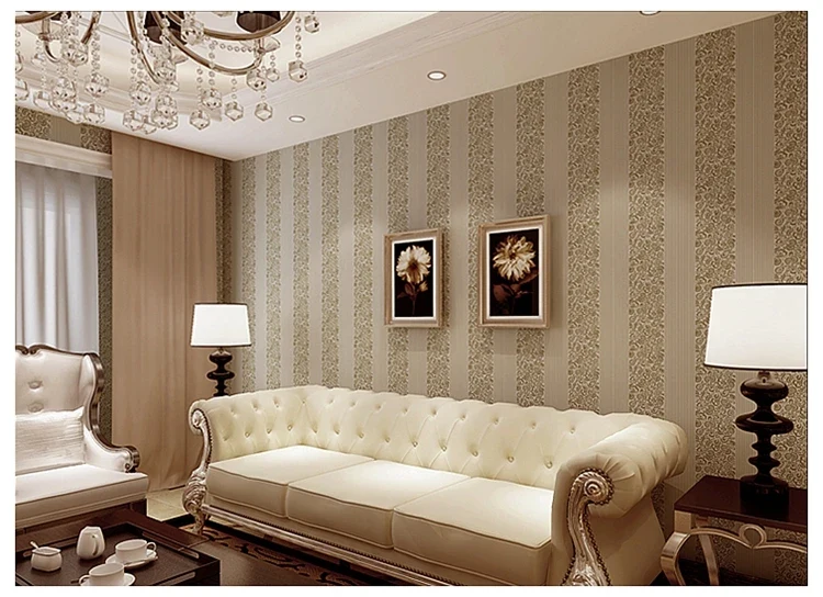 Champagne European 3D Vertical Stripe Wallpaper Bedroom Living Room Hotel Engineering Modern Simple Wallpaper