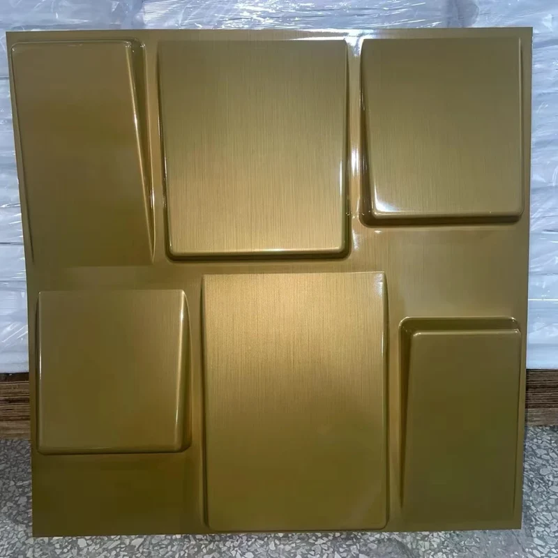 Irini 2024 Hot Selling PVC Deep Brushed Gold 3D Wall Panels Waterproof Fireproof Easy Install Household Interior Wall Decor