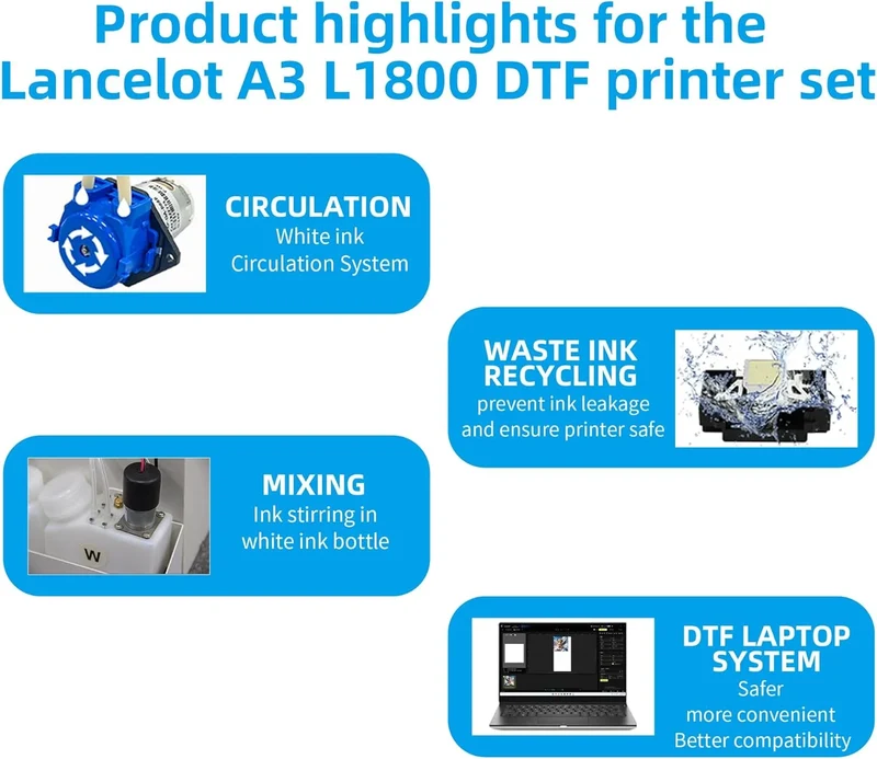 Lancelot 30cm DTF Printer with L1800 Print Head CMYK+White DTF Ink System for Custom Apparel and Startup Printing