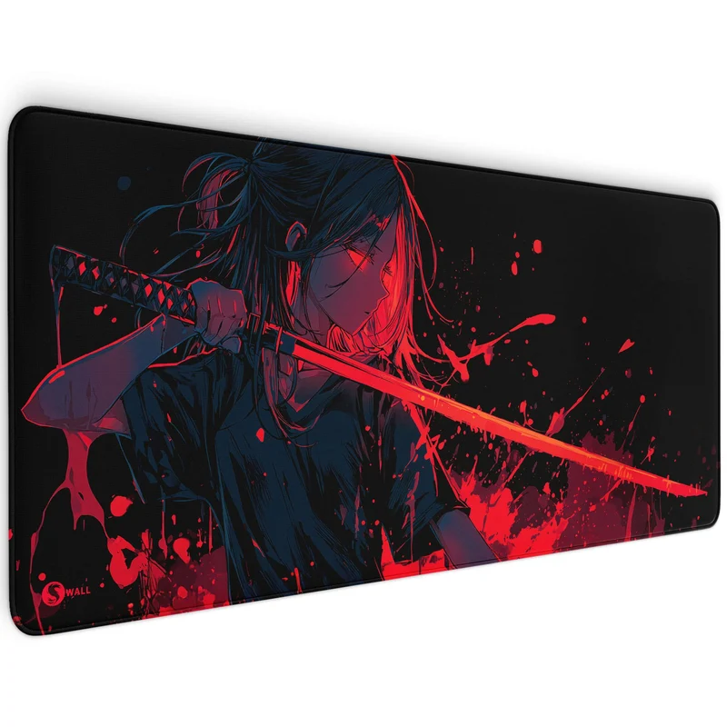 Gaming Mauspad XXL Crimson Katana Samurai Girl 90x40 | 80x30 | 45x40 cm 4mm Premiumdicke