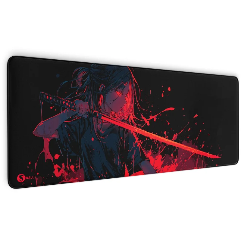 Gaming Mauspad XXL Crimson Katana Samurai Girl 90x40 | 80x30 | 45x40 cm 4mm Premiumdicke