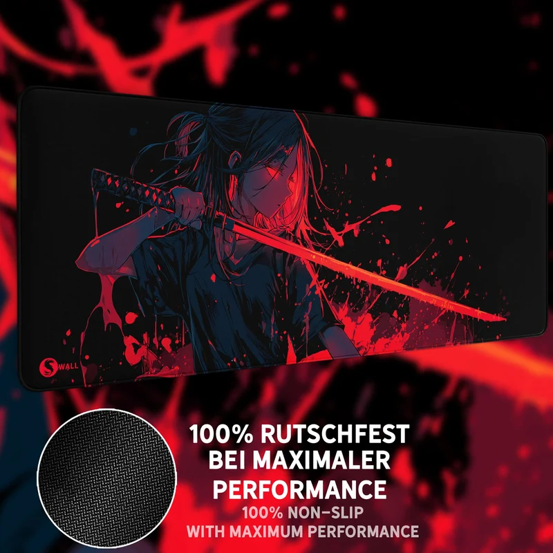 Gaming Mauspad XXL Crimson Katana Samurai Girl 90x40 | 80x30 | 45x40 cm 4mm Premiumdicke