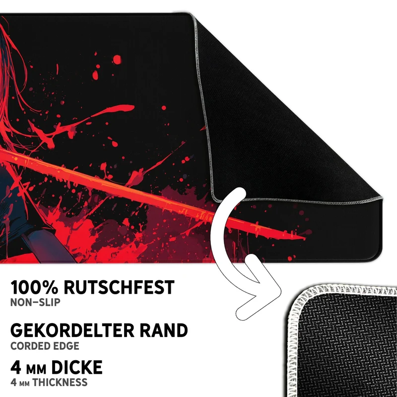 Gaming Mauspad XXL Crimson Katana Samurai Girl 90x40 | 80x30 | 45x40 cm 4mm Premiumdicke