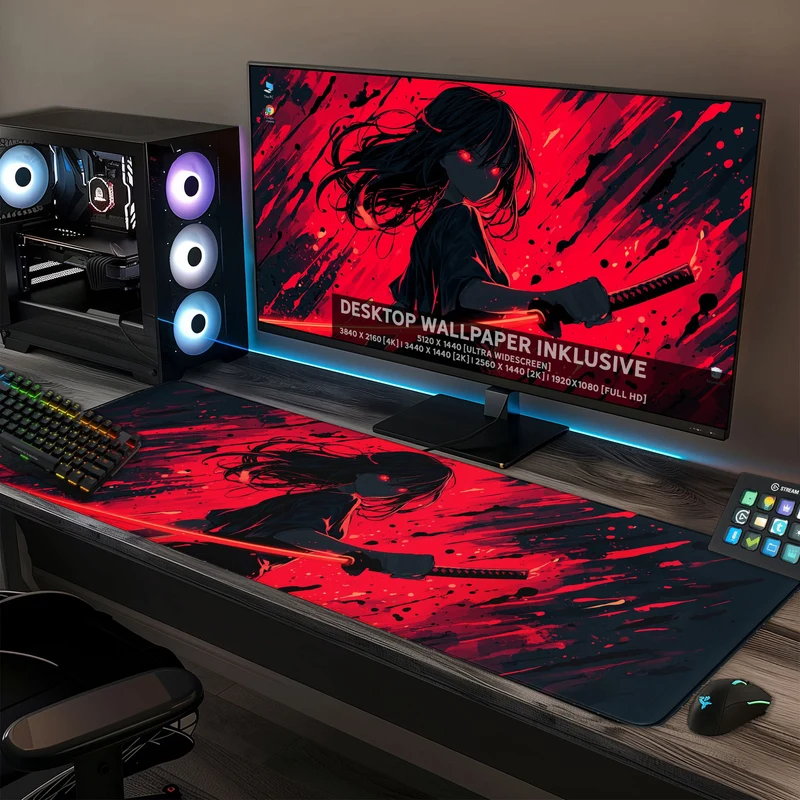 Gaming Mauspad XXL Katana Demon 90x40 | 80x30 | 45x40 cm 4mm Premiumdicke