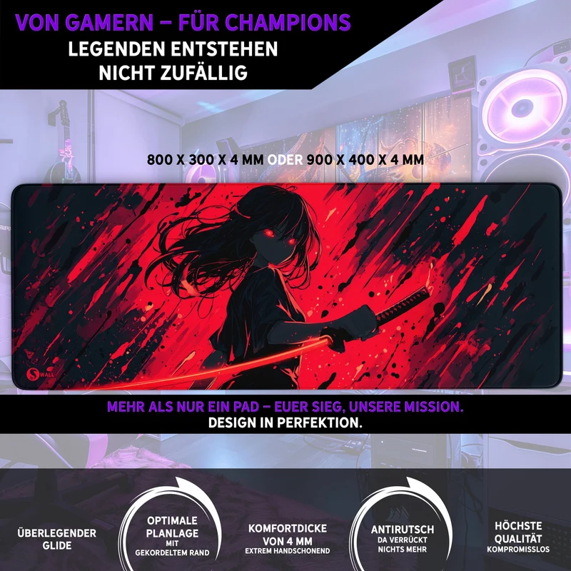 Gaming Mauspad XXL Katana Demon 90x40 | 80x30 | 45x40 cm 4mm Premiumdicke