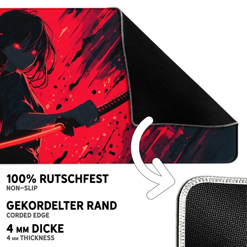 Gaming Mauspad XXL Katana Demon 90x40 | 80x30 | 45x40 cm 4mm Premiumdicke