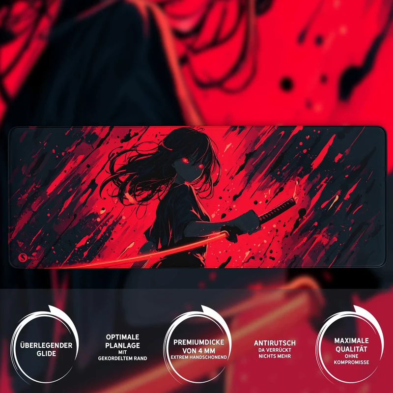 Gaming Mauspad XXL Katana Demon 90x40 | 80x30 | 45x40 cm 4mm Premiumdicke