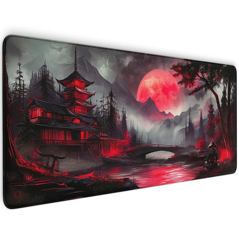 Gaming Mauspad XXL Red Moon Japan Samurai 90x40 | 80x30 | 45x40 cm 4mm Premiumdicke