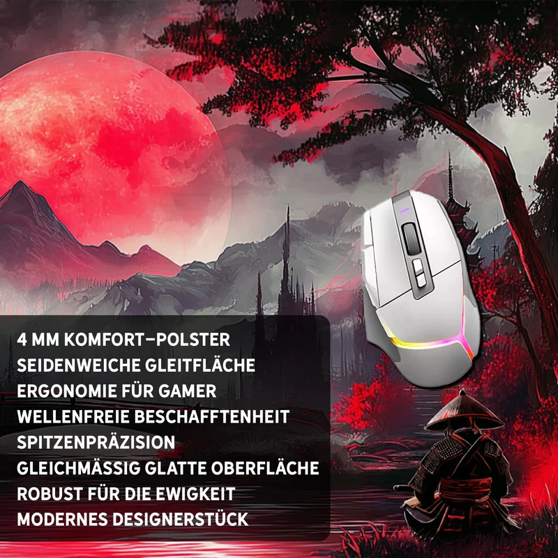 Gaming Mauspad XXL Red Moon Japan Samurai 90x40 | 80x30 | 45x40 cm 4mm Premiumdicke