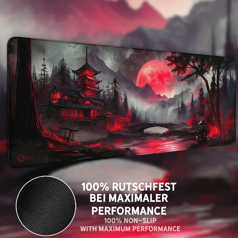 Gaming Mauspad XXL Red Moon Japan Samurai 90x40 | 80x30 | 45x40 cm 4mm Premiumdicke