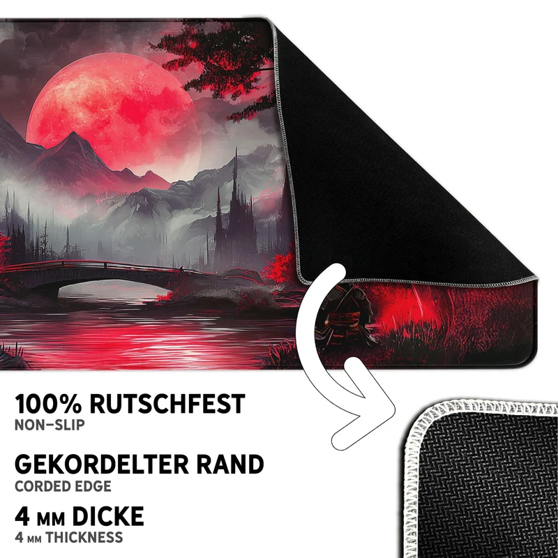 Gaming Mauspad XXL Red Moon Japan Samurai 90x40 | 80x30 | 45x40 cm 4mm Premiumdicke