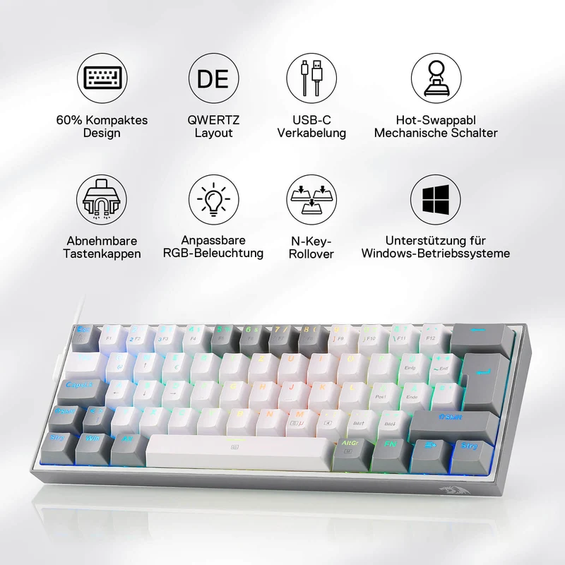 FIZZ K617DE 60% Mini mechanische Tastatur – Weiß & Grau