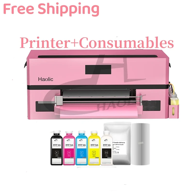 USA Warehouse XP600 DTF Transfers Printer Accessories Bundles A3 Pink DTF T-shirt Textile Printing Oven& Heat Press Machine Kits