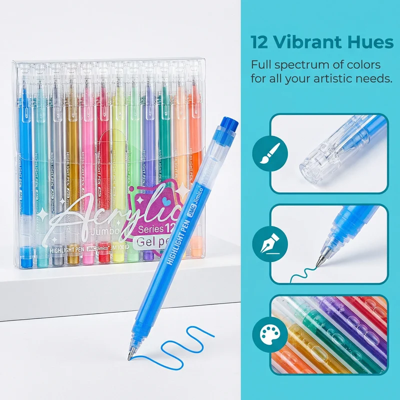 Acrylic Paint Pens 12 Pcs Gel Pens, for School & Office Note Taking, DIY Craft Photo Album, Art Painting, Card Making