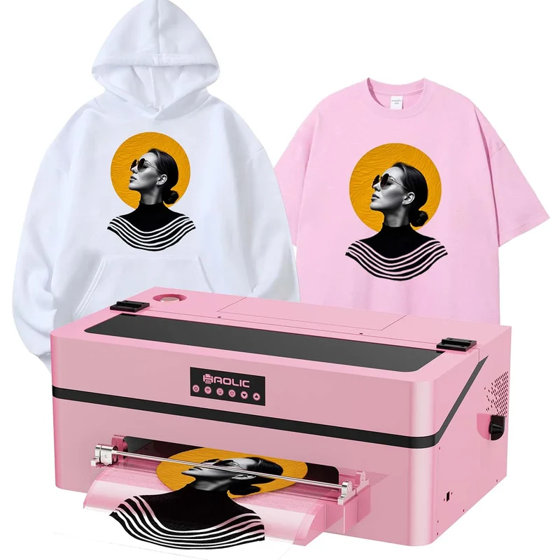 New Haolic A3 30cm DTF T-Shirt Printer with XP600 Head Automatic Roll-to-Roll Film Transfer Pink Dtf Printer for Small Business