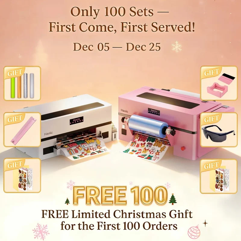 New Haolic Automatic Pink A3 DTF Printer XP600 Printheads 13 Inch PET Film Heat Transfer Fabric Printing Machine Women's Shirt