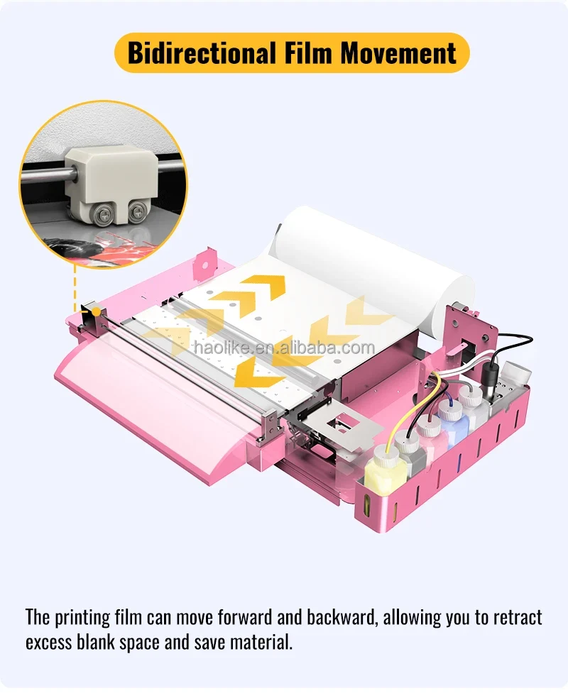 New Haolic Automatic Pink A3 DTF Printer XP600 Printheads 13 Inch PET Film Heat Transfer Fabric Printing Machine Women's Shirt