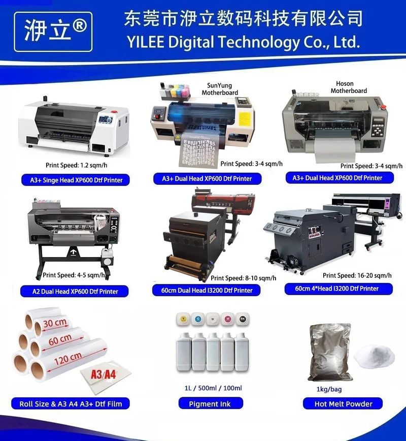 Two XP600 DTF Transfer Printer Impresora Cold Peel Glitter PET Film Top A3 Size 45 500ml Clothes Printing Machine Set New 1 Year