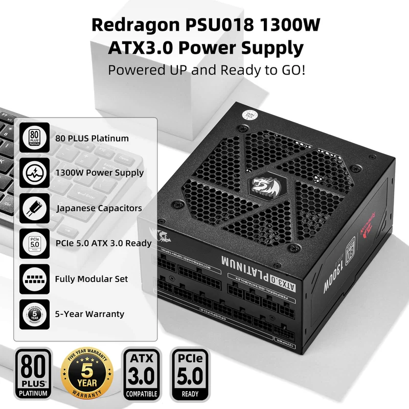 80+ Platinum 1000/1300 Watt ATX 3.0 Fully Modular Power Supply Includes a FREE 12VHPWR Cable