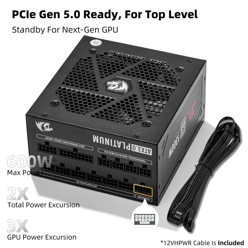 80+ Platinum 1000/1300 Watt ATX 3.0 Fully Modular Power Supply Includes a FREE 12VHPWR Cable